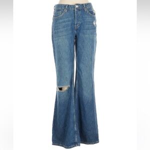 We The Free Denim Distressed Detail Mid Rise Waist Flare/Wide Leg Jeans• 29